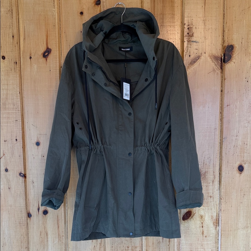 NAADAM Olive Drawstring Hooded Utility Jacket